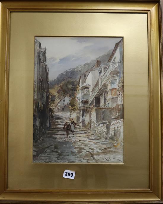 Alfred Leyman (1856-1933) watercolour, High Street, Clovelly, signed, 35 x 25cm.